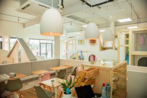 Kids' play cafe in pastel colours