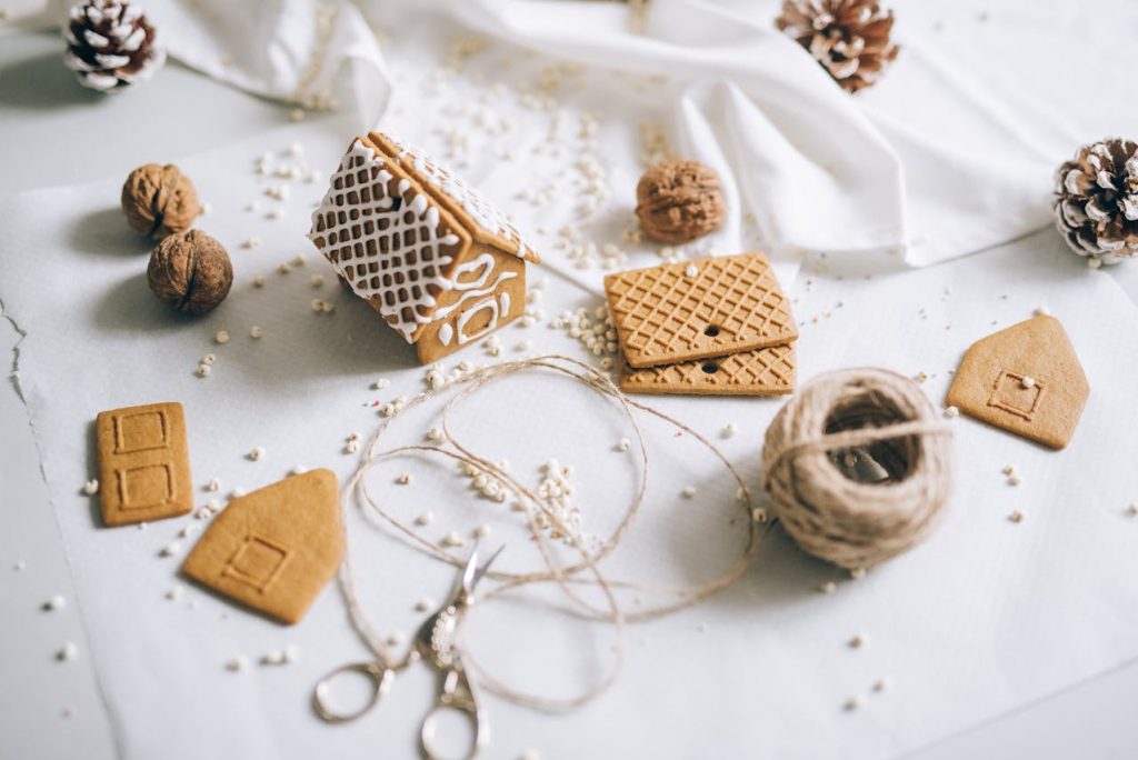 Christmas scene with string and decorative house