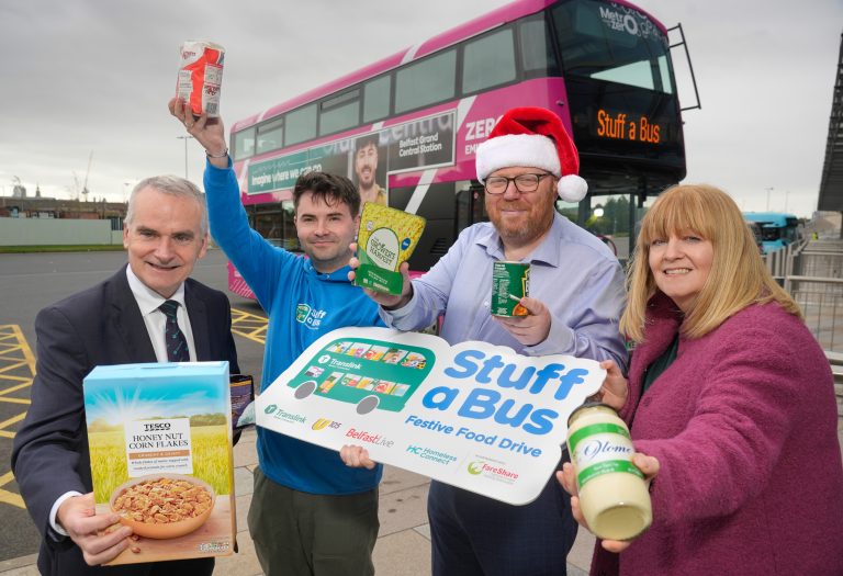 Chris Conway, Group Chief Executive, Translink; Justin Millar, Belfast Live; Peter McVerry, U105; Nicola McCrudden, CEO, Homeless Connect