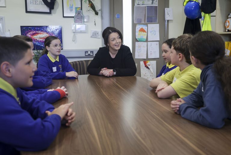 The Minister hears the views of pupils from Millenium Integrated Primary School, Saintfield, Co.Down